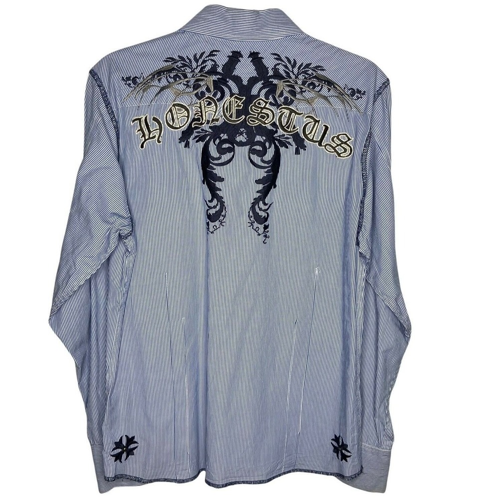 Monarchy Button Down Shirt Mens M Blue LS Y2K Grunge Gothic Streetwear